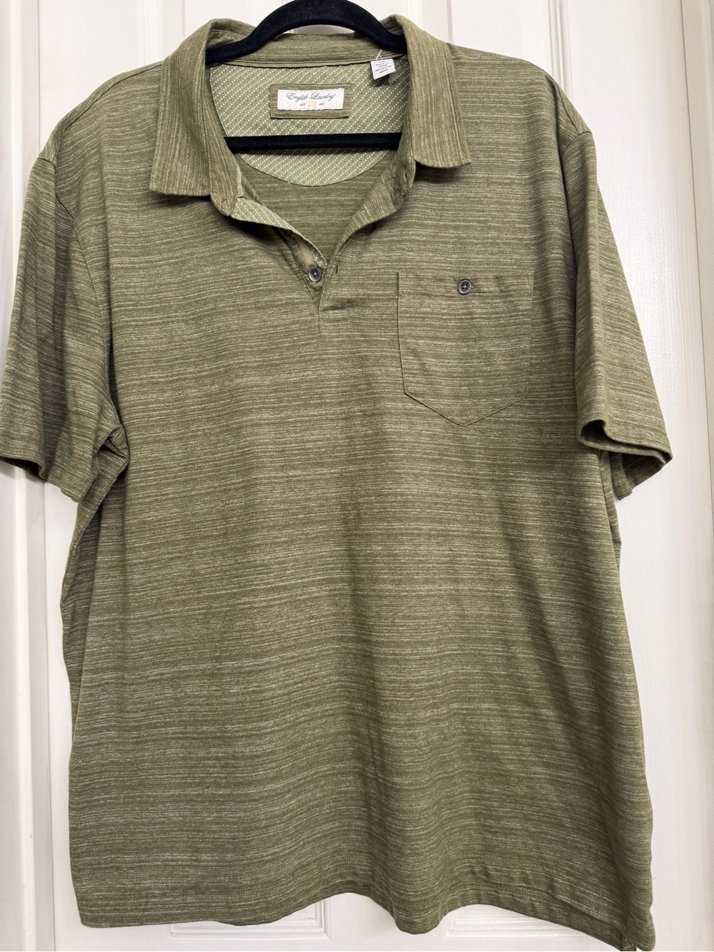 7105 English Laundry Men Polo Shirt XXL Green Solid Knit Collared Button Pocket